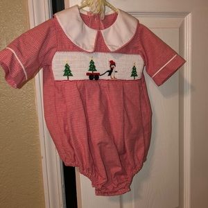 Infant boys smocked Christmas bubble